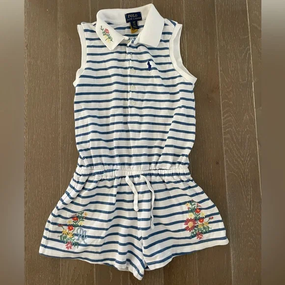 Ralph Lauren Striped Cotton Mesh Romper - Picture 2 of 7